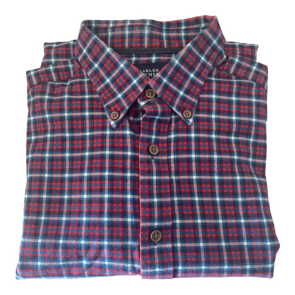 Charles Tyrwhitt Mens Weekend Slim Fit Shirt Blue Red White Check Size Small